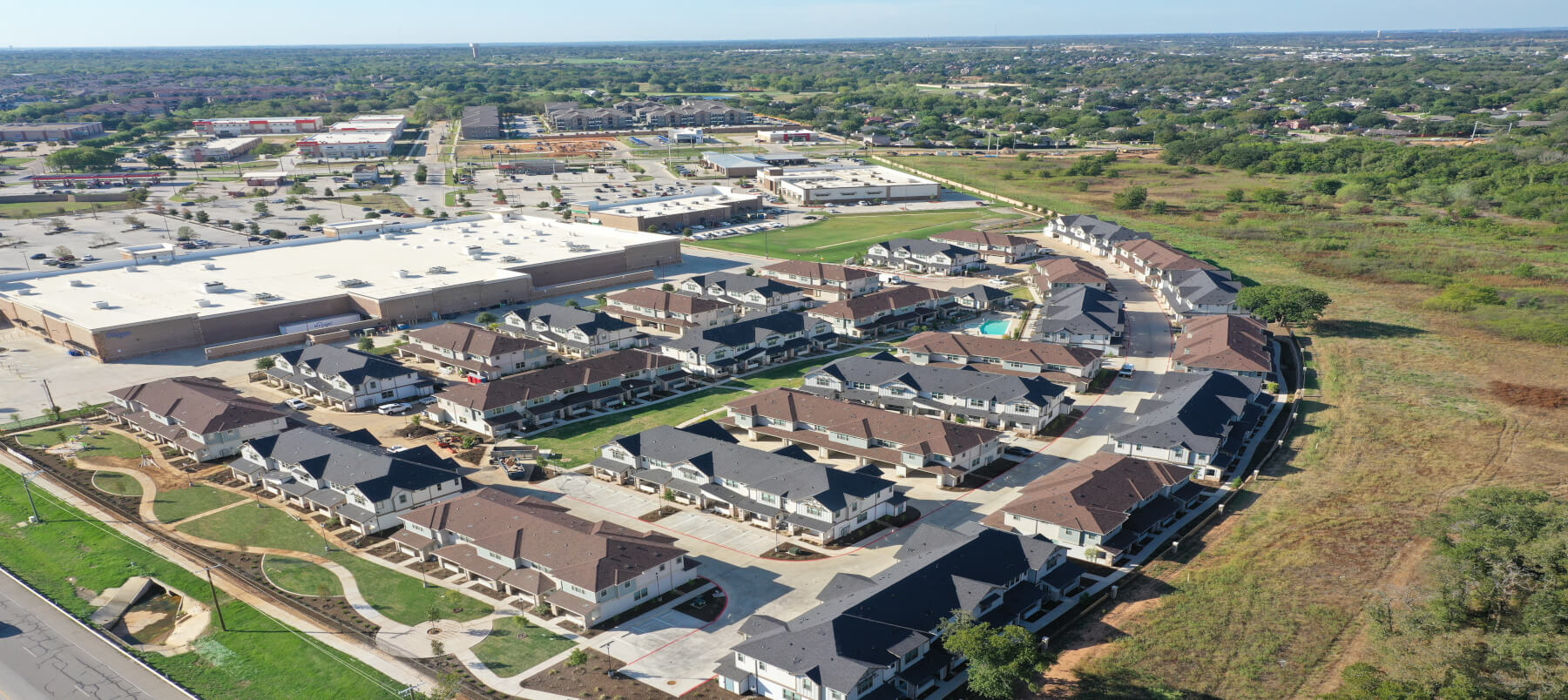 Aerial view of a completed Family Development community